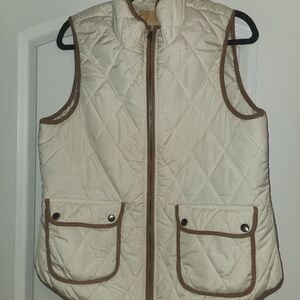 Takara Cream Quilted Vest with Brown Trim